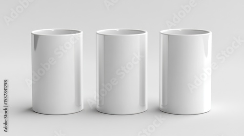 Wallpaper Mural Three blank cylindrical ceramic mugs on a light gray background. Torontodigital.ca