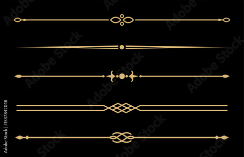 Set of Vintage decorative golden lines. text dividers. Gold line border. Lines separators, Borders, Vintage dividers, Underline elements. Vector illustration