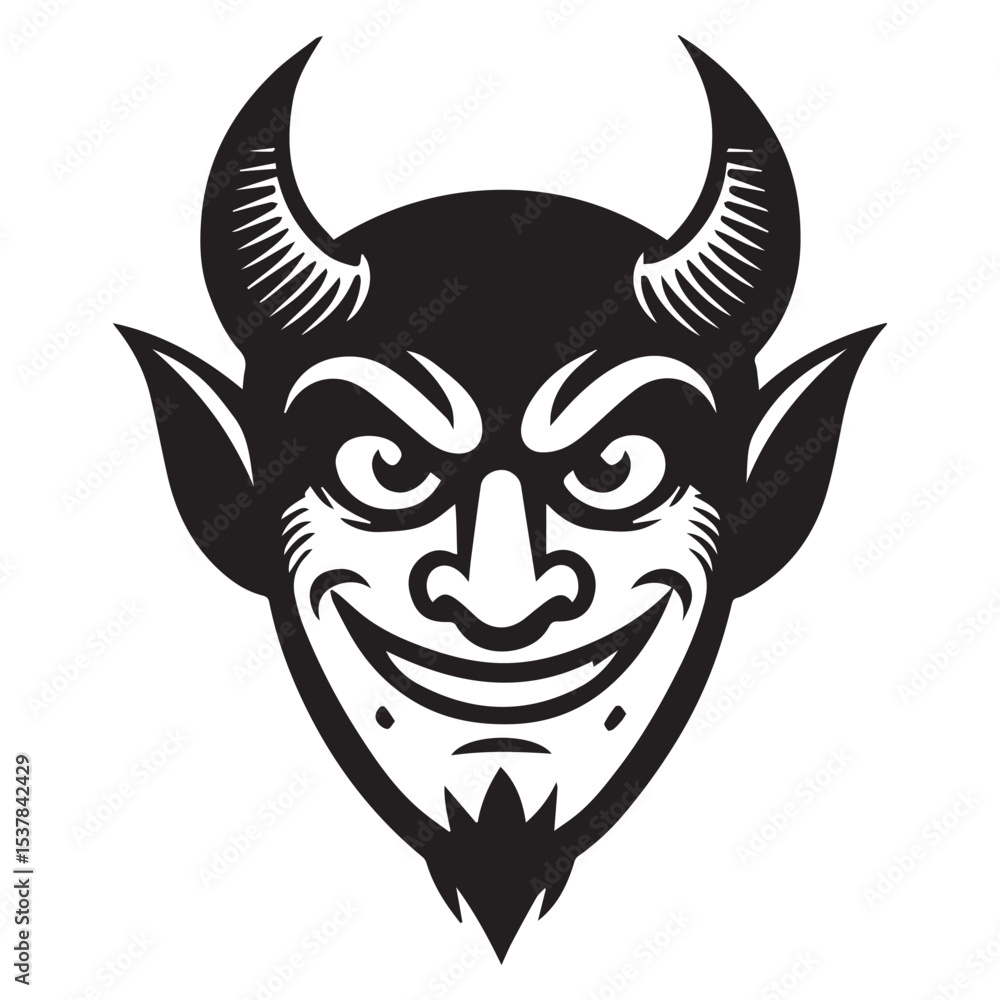 Fototapeta premium Horror Skull Sublimation Clipart with Demon Face and Longhorns