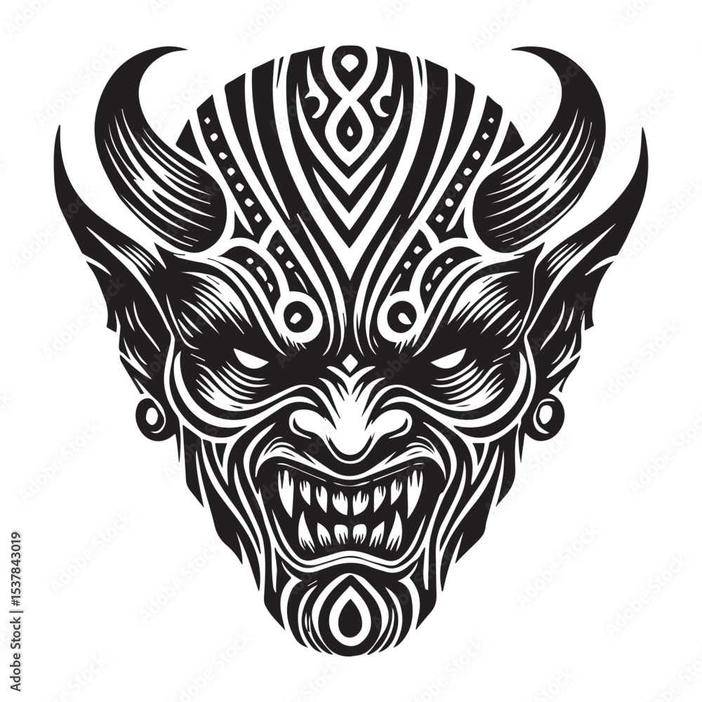 Fototapeta premium Sublimation Design of Devil Skull with Longhorn Horns and Dark Features