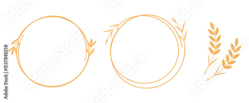 Gold rice plant circle signs and paddy rice icon isolated on white background vector.