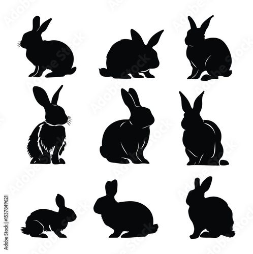 bad bunny silhouette set, Black & White silhouette set