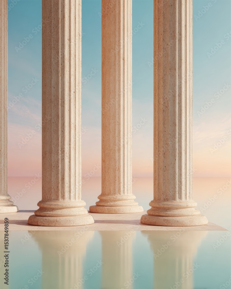 Fototapeta premium Minimalist Courthouse Columns in Soft Gradient Light Symbolizing Legal Stability and Trust for Modern Law Firm Branding and Corporate Websites
