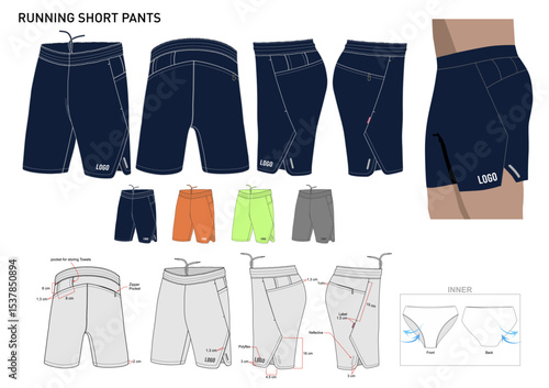 RUNNING SHORT PANTS DESIGN MOCKUP WITH COMBO COLOR AND DESCRIPTION