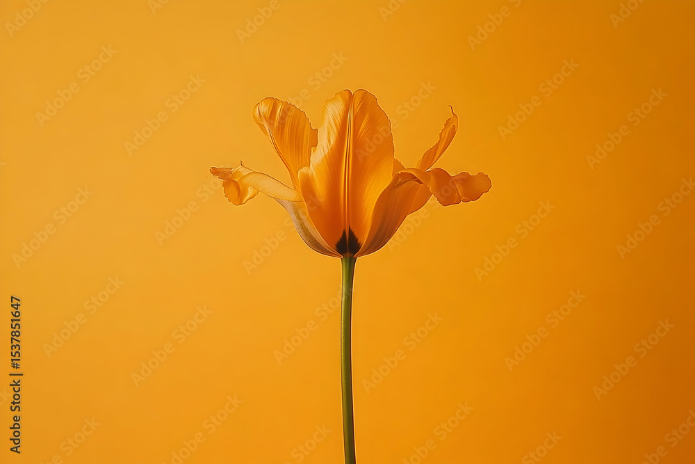Obraz premium Single orange tulip against a vibrant orange background.