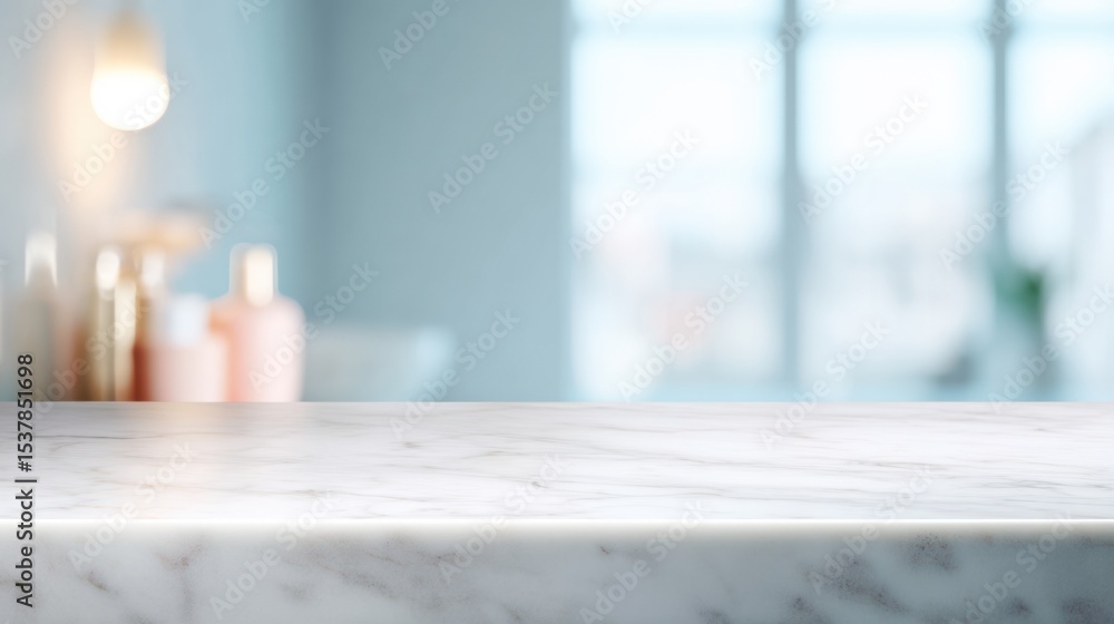 Minimalist White Marble Table Surface with Soft LED Glow in Bright Bathroom Setting for Clean Product Display and Period Positivity Vibes Minimalist White Marble Table Surface with Soft LED Glow in Bright Bathroom Setting for Clean Product Display and Period Positivity Vibes