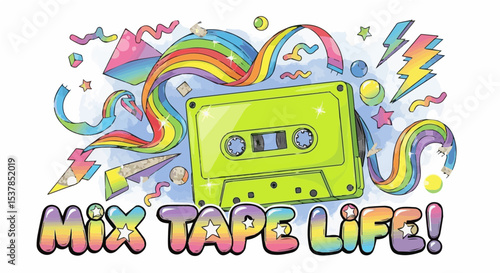 Colorful Retro Mix Tape with Rainbows