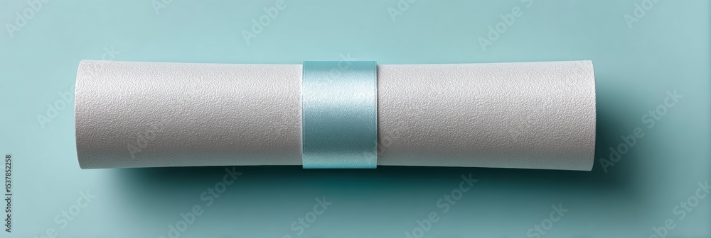 Obraz premium Diploma Scroll Rolled Certificate with Ribbon in Cool Technical Style, Monochromatic Blue Minimalist Composition for Graduation and Academic Success Marketing