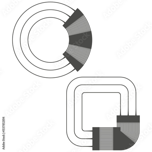 Circular sector form. Square arc element. Radial vector layout. Abstract contrast symbol.