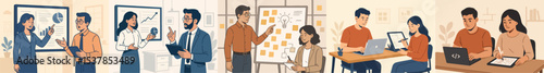 Vector Set men and women who do marketing work