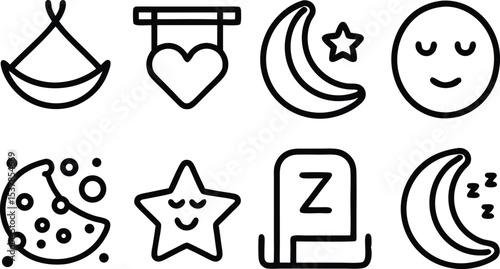 Nighttime hammock icons outline icon set for design projects isolated on transparent background
