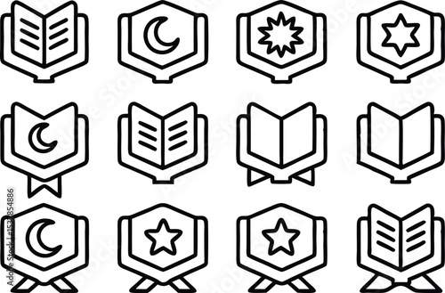 Open quran book icon set for ramadan celebration isolated on transparent background