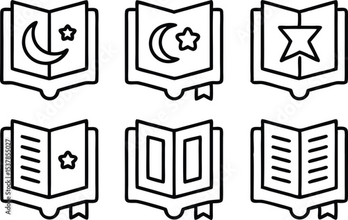 Open quran book icon set for ramadan celebration isolated on transparent background