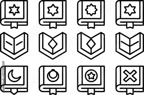 Open quran book icon collection for happy ramadan celebration isolated on transparent background