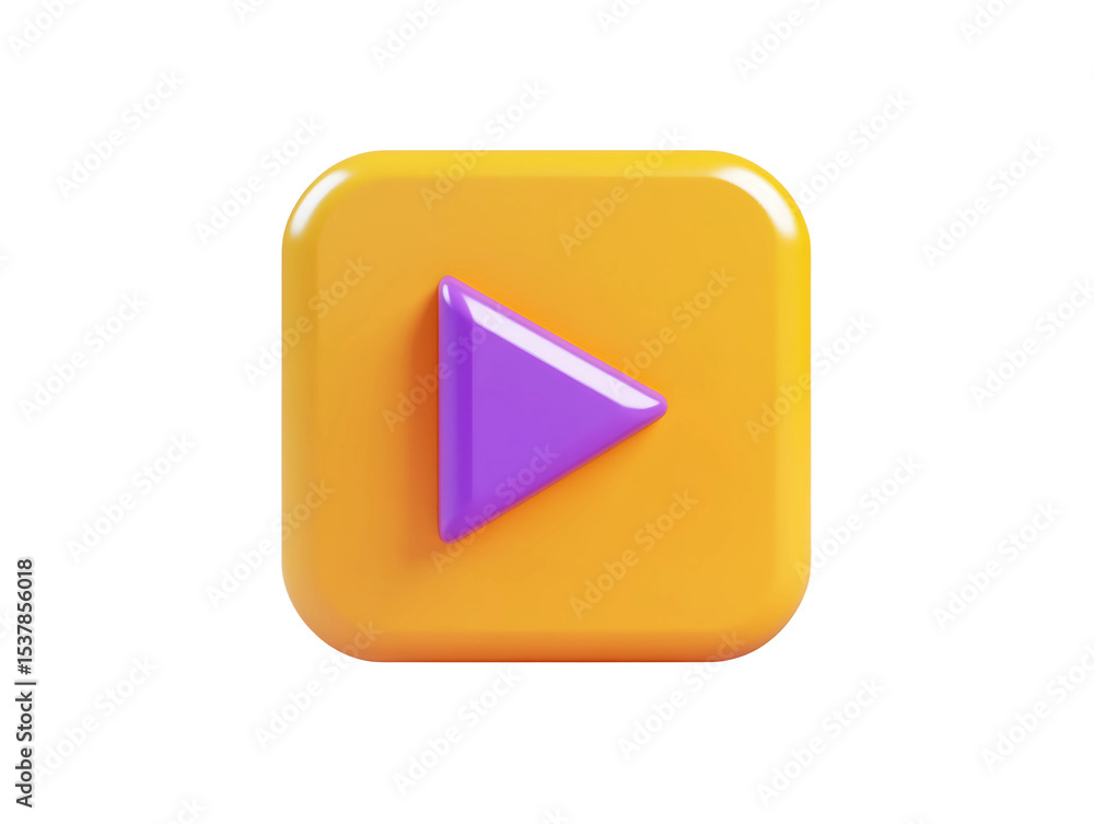 3D Play Button Icon on Orange Square on Transparent Background 3D Play Button Icon on Orange Square on Transparent Background