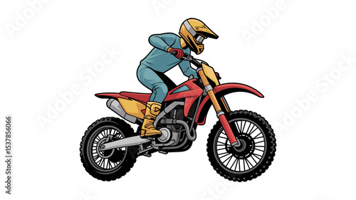Motocross Rider on Red Dirt Bike Racing

 With White Background