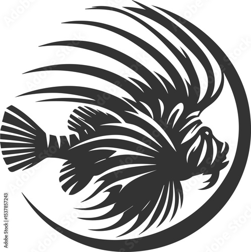 Vector illustration silhouette of a lionfish black drawing