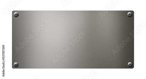 Realistic Silver Metal Plate PNG, Blank Brushed Steel Name Tag with Screws.