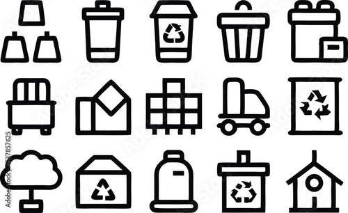 Outline packaging waste icons set isolated on transparent background