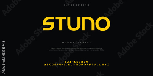 Stuno Modern minimal abstract alphabet fonts. Typography technology, electronic, movie, digital, music, future, logo creative font. vector illustration