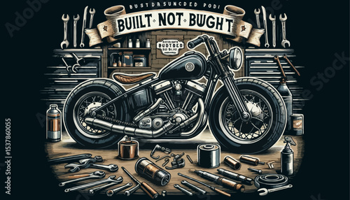 Red vintage chopper motorbike with chrome engine on a grunge background for a fast ride