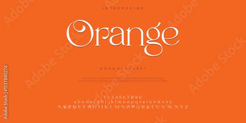 Orange Abstract Fashion font alphabet. Minimal modern urban fonts for logo, brand etc. Typography typeface uppercase lowercase and number. vector illustration