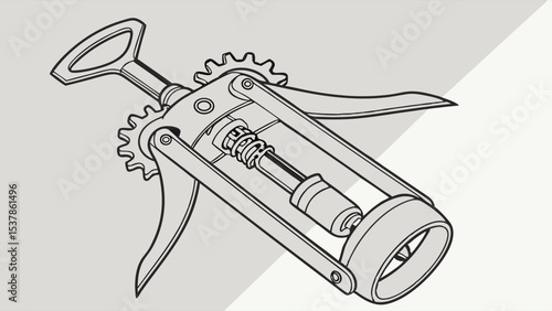 Winged Corkscrew Mechanism: Detailed Line Art Illustration on Neutral Background.