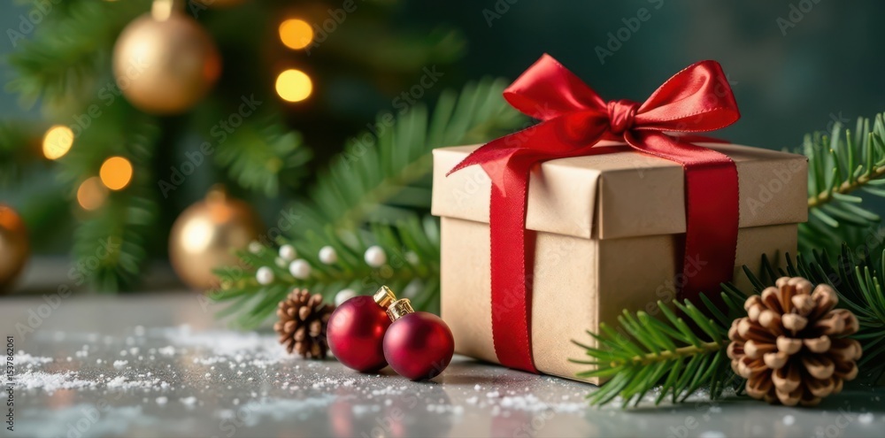 Obraz premium Sustainable Christmas gift packaging, natural materials , eco, zero waste eco postcard, new year