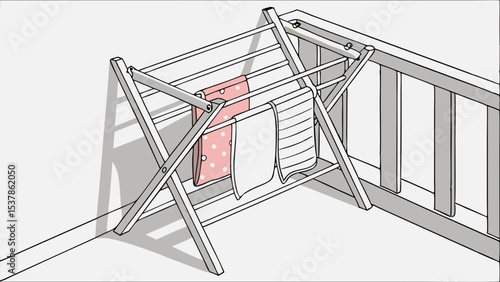 Indoor Clothes Drying Rack with Hanging Towels, Minimalist Style.