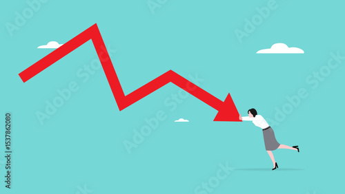 bankruptcy, business failure or investment risk, inflated loan payments or mortgage problem, business woman try so hard to encourage and prevent the business financial graph from declining