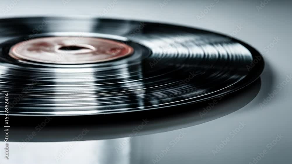Close-up of a spinning vinyl record on turntable Close-up of a spinning vinyl record on turntable