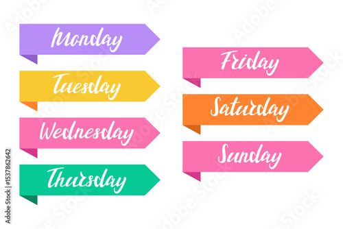 Colorful and playful stickers with days of week, perfect for planners, journals, and creative projects. 