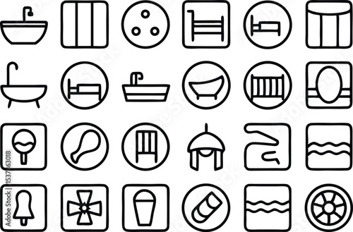 Luxury penthouse amenities outline icon set isolated on transparent background