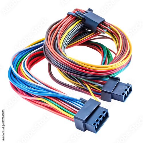 Colorful Wire Harnesses: Detailed Close-up of Electrical Cables & Connectors
