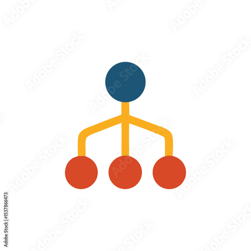 Illustration of a network or hierarchy with a blue node connecting to three red nodes via yellow lines.