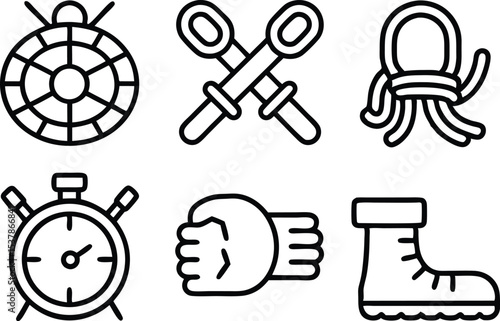 Outline icon set of perseverance symbols isolated on transparent background