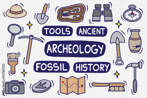 Set of archeology doodle with color good for background, wallpaper, element design, icon, etc	