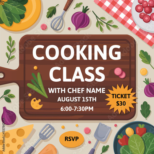 Vector illustration of cooking class flyer poster template design