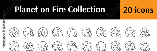 Planet on Fire Line Icon Pack. Outline Signs for Graphic and Web Design, Apps, Adverts, Various Cards