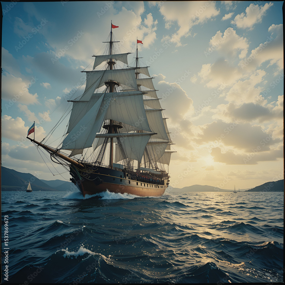 Obraz premium sailing ship at sunset