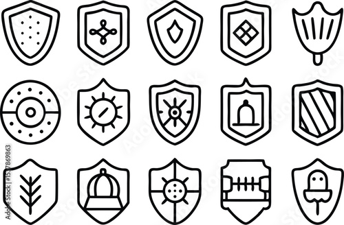 Protective wards outline icon set for protection a collection of isolated icons on transparent background isolated on transparent background
