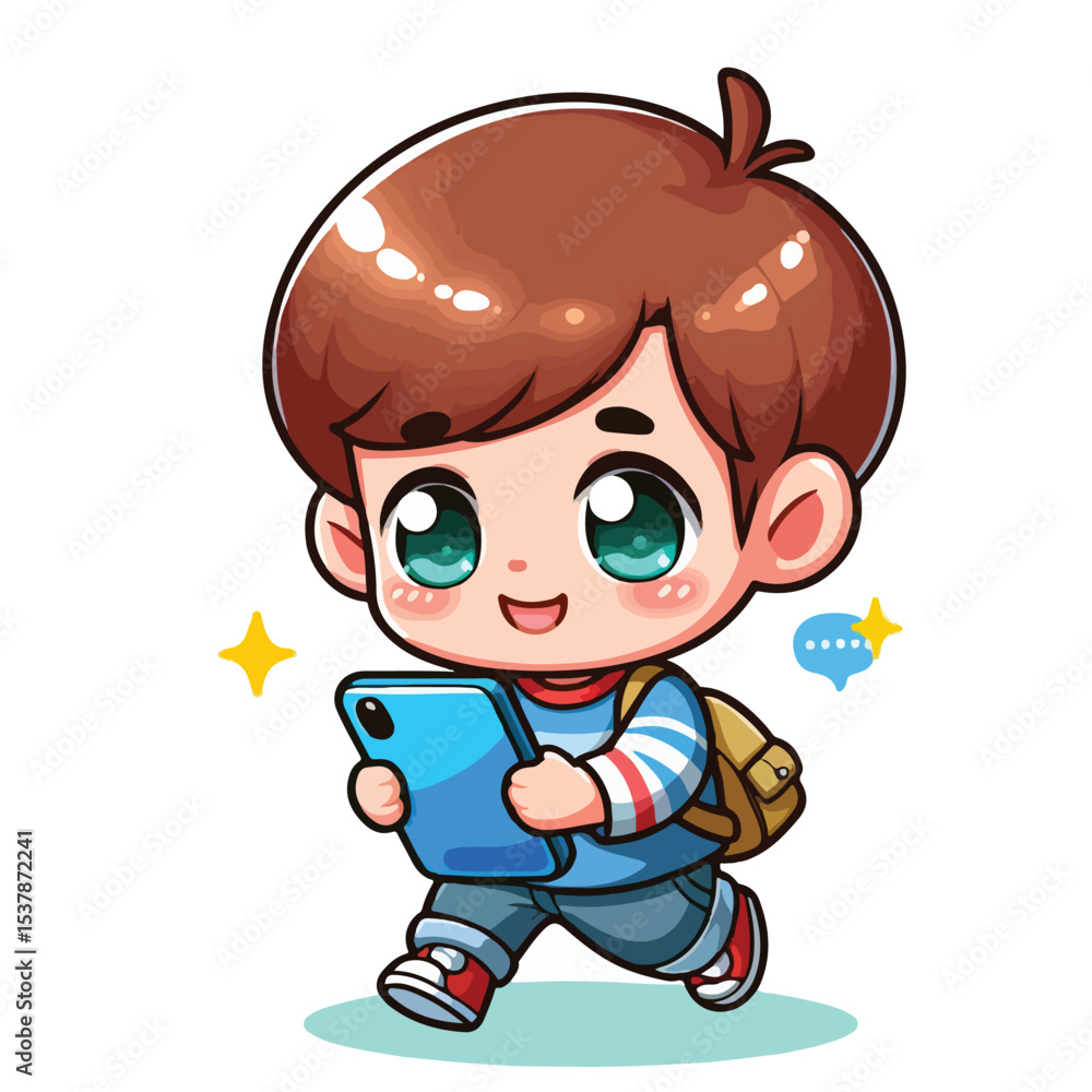 Cute boy cartoon vector playing smartphone Cute boy cartoon vector playing smartphone