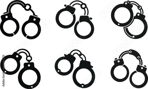 Black and white vector illustration of a set of Hand Cuff icon design