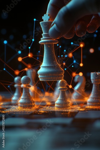 Cyber strategy concept with chess king and network