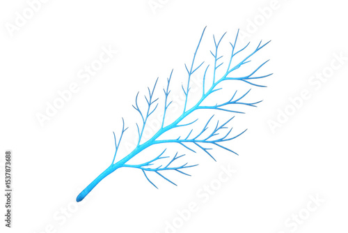 Delicate light blue botanical branch spreading thin twigs, representing natural growth and wellness, ideal for organic design concepts against transparent backdrop