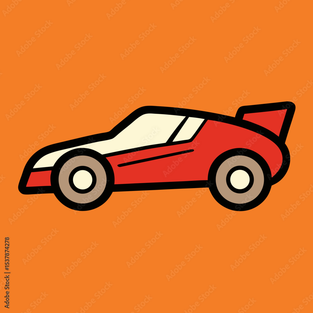 Obraz premium Red sports car cartoon illustration side view