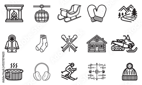 Vector illustration collection of winter activities and season related icons and symbols.