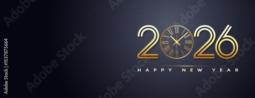 2026 Happy New Year gold text and particle Greating luxury gold text illustration backgound