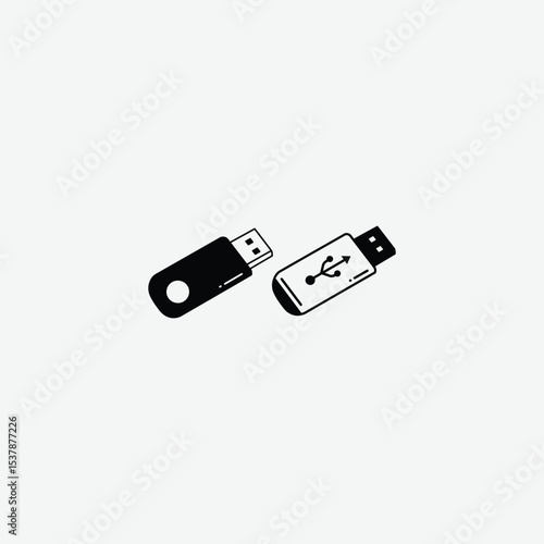 Wallpaper Mural Set of 4 modern USB flash drive icons in black and white. Includes solid, outline, and detailed styles. Perfect for tech, UI, apps, and minimalist designs. Isolated on white background. Torontodigital.ca
