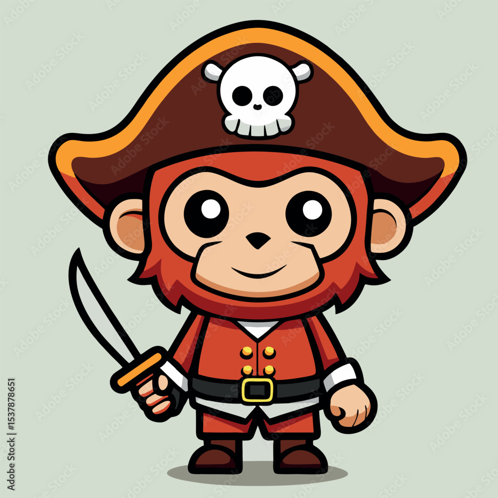 Obraz premium design logo icon character illustration mascot monkey pirate